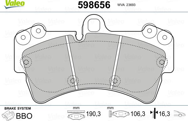 Valeo 598656 - Гальмівні колодки, дискові гальма autozip.com.ua