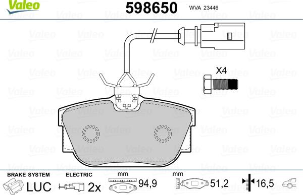 Valeo 598650 - Гальмівні колодки, дискові гальма autozip.com.ua