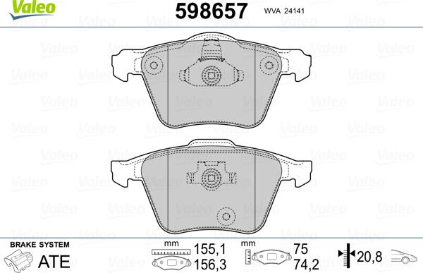 Valeo 598657 - Гальмівні колодки, дискові гальма autozip.com.ua