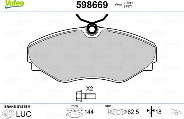 Valeo 598669 - Гальмівні колодки, дискові гальма autozip.com.ua