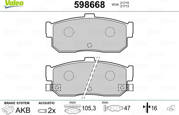 VALEO 598668 - Гальмівні колодки, дискові гальма autozip.com.ua