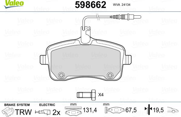 Valeo 598662 - Гальмівні колодки, дискові гальма autozip.com.ua