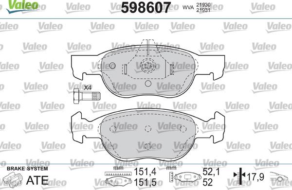 Valeo 598607 - Гальмівні колодки, дискові гальма autozip.com.ua