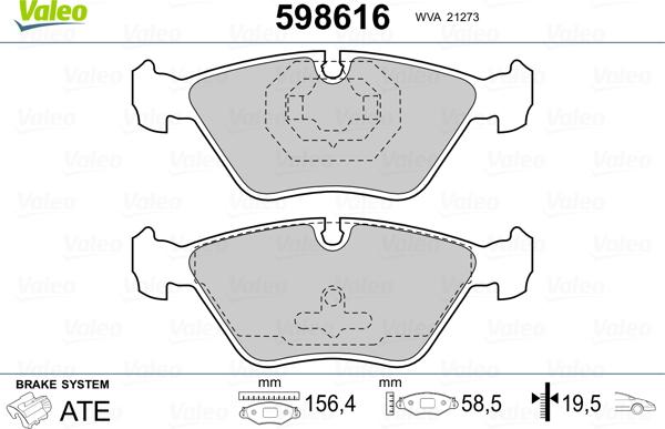 VALEO 598616 - Гальмівні колодки, дискові гальма autozip.com.ua
