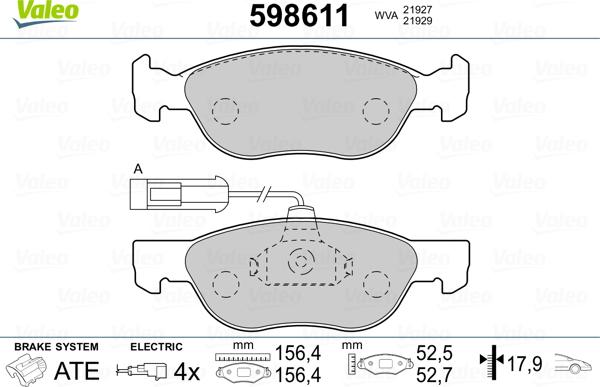 Valeo 598611 - Гальмівні колодки, дискові гальма autozip.com.ua