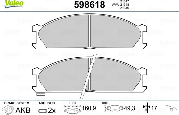 Valeo 598618 - Гальмівні колодки, дискові гальма autozip.com.ua