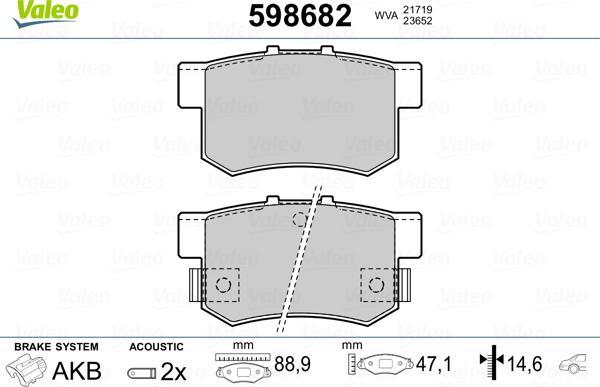 VALEO 598682 - Гальмівні колодки, дискові гальма autozip.com.ua