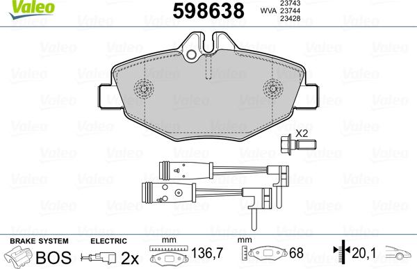 Valeo 598638 - Гальмівні колодки, дискові гальма autozip.com.ua