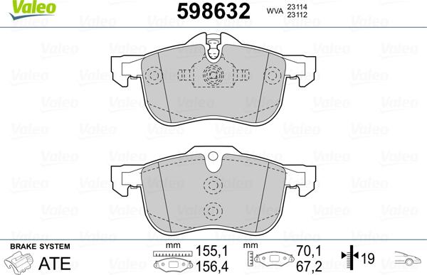 Valeo 598632 - Гальмівні колодки, дискові гальма autozip.com.ua