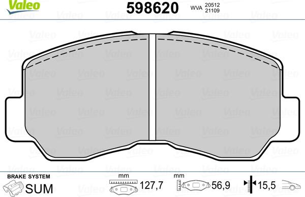 Valeo 598620 - Гальмівні колодки, дискові гальма autozip.com.ua