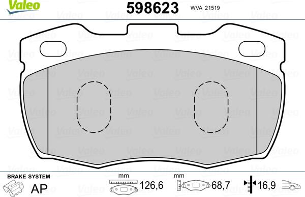 Valeo 598623 - Гальмівні колодки, дискові гальма autozip.com.ua