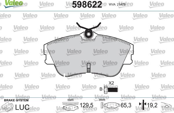 VALEO 598622 - Гальмівні колодки, дискові гальма autozip.com.ua