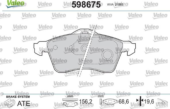 Valeo 598675 - Гальмівні колодки, дискові гальма autozip.com.ua