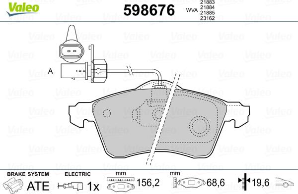 Valeo 598676 - Гальмівні колодки, дискові гальма autozip.com.ua