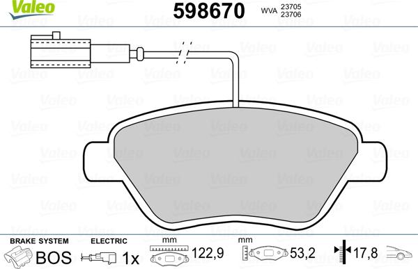 Valeo 598670 - Гальмівні колодки, дискові гальма autozip.com.ua