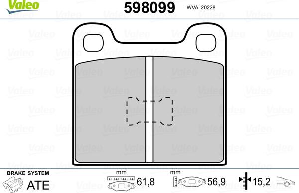 Valeo 598099 - Гальмівні колодки, дискові гальма autozip.com.ua