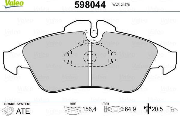 Valeo 598044 - Гальмівні колодки, дискові гальма autozip.com.ua