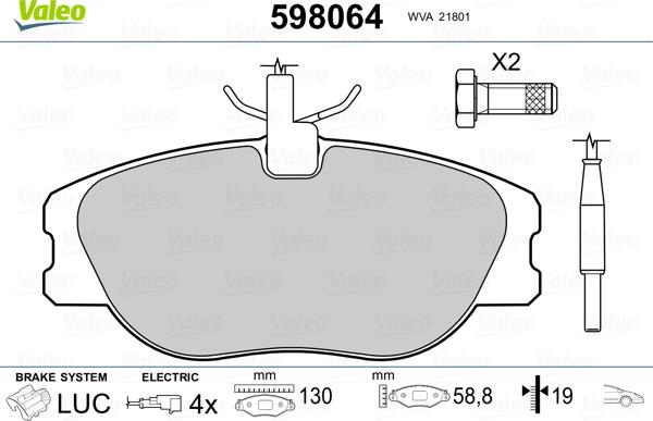 Valeo 598064 - Гальмівні колодки, дискові гальма autozip.com.ua