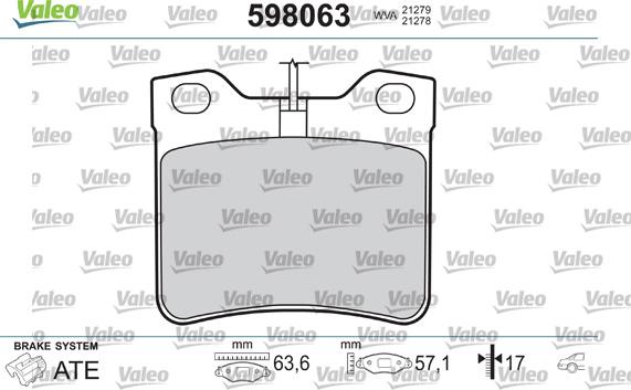 Valeo 598063 - Гальмівні колодки, дискові гальма autozip.com.ua