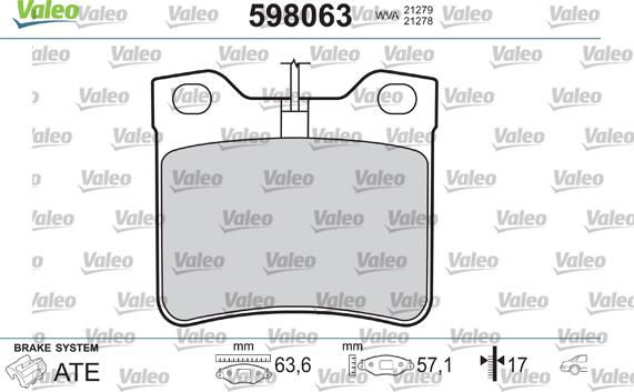 VALEO 598063 - Гальмівні колодки, дискові гальма autozip.com.ua