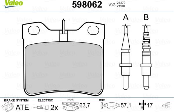 VALEO 598062 - Гальмівні колодки, дискові гальма autozip.com.ua