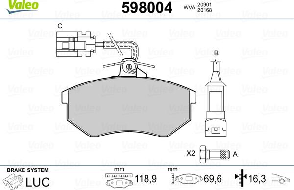 Valeo 598004 - Гальмівні колодки, дискові гальма autozip.com.ua