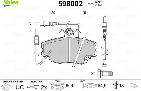 VALEO 598002 - Гальмівні колодки, дискові гальма autozip.com.ua