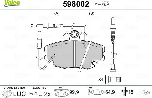 Valeo 598002 - Гальмівні колодки, дискові гальма autozip.com.ua