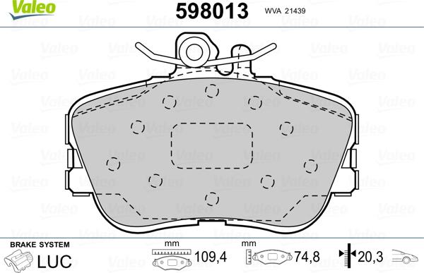 Valeo 598013 - Гальмівні колодки, дискові гальма autozip.com.ua