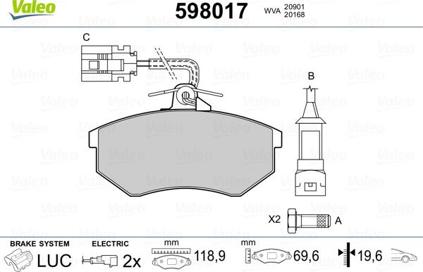 VALEO 598017 - Гальмівні колодки, дискові гальма autozip.com.ua