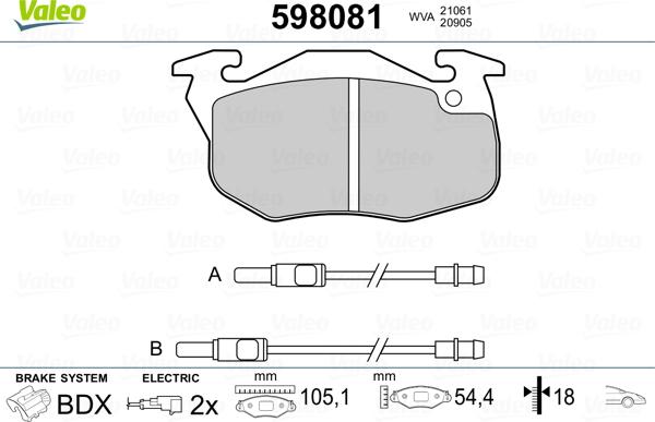 VALEO 598081 - Гальмівні колодки, дискові гальма autozip.com.ua