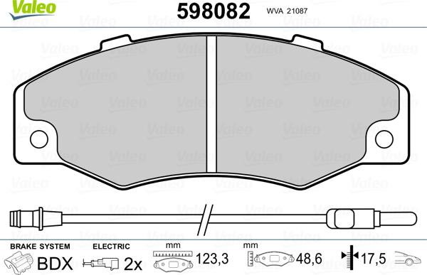 Valeo 598082 - Гальмівні колодки, дискові гальма autozip.com.ua