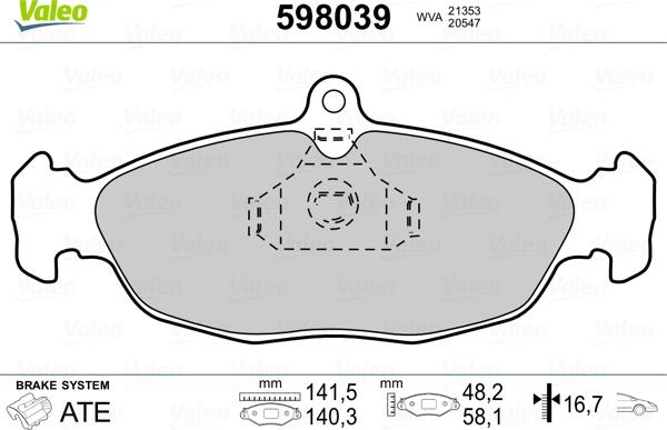 Valeo 598039 - Гальмівні колодки, дискові гальма autozip.com.ua