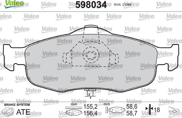 Valeo 598034 - Гальмівні колодки, дискові гальма autozip.com.ua