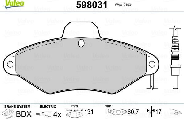 Valeo 598031 - Гальмівні колодки, дискові гальма autozip.com.ua