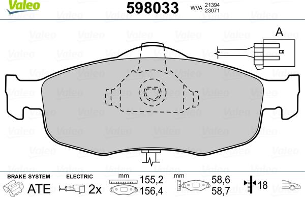 Valeo 598033 - Гальмівні колодки, дискові гальма autozip.com.ua