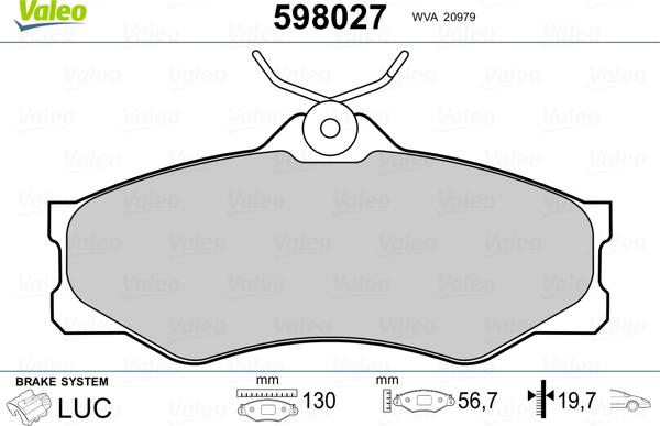 Valeo 598027 - Гальмівні колодки, дискові гальма autozip.com.ua