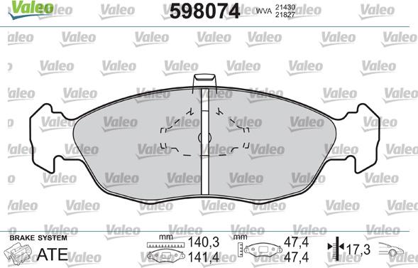 Valeo 598074 - Гальмівні колодки, дискові гальма autozip.com.ua