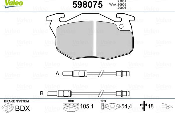VALEO 598075 - Гальмівні колодки, дискові гальма autozip.com.ua