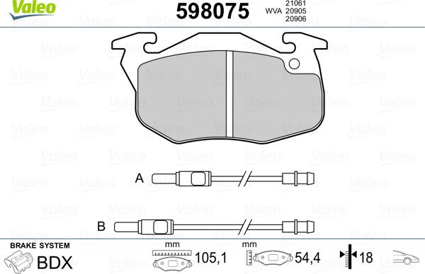 Valeo 598075 - Гальмівні колодки, дискові гальма autozip.com.ua