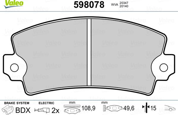 Valeo 598078 - Гальмівні колодки, дискові гальма autozip.com.ua