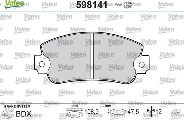 VALEO 598141 - Гальмівні колодки, дискові гальма autozip.com.ua