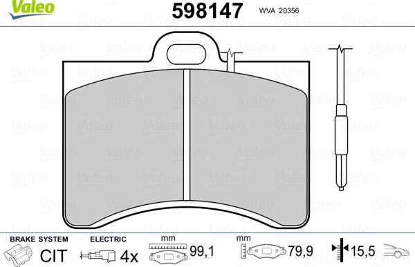 Valeo 598147 - Гальмівні колодки, дискові гальма autozip.com.ua