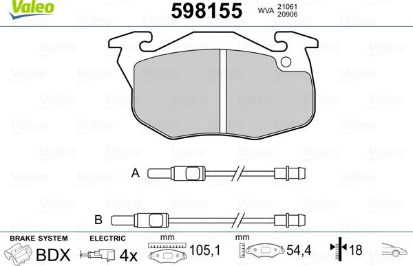 VALEO 598155 - Гальмівні колодки, дискові гальма autozip.com.ua