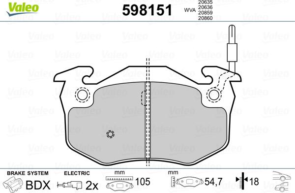 Valeo 598151 - Гальмівні колодки, дискові гальма autozip.com.ua