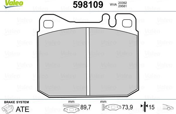 Valeo 598109 - Гальмівні колодки, дискові гальма autozip.com.ua