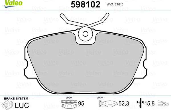 Valeo 598102 - Гальмівні колодки, дискові гальма autozip.com.ua