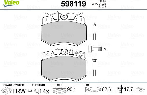 Valeo 598119 - Гальмівні колодки, дискові гальма autozip.com.ua