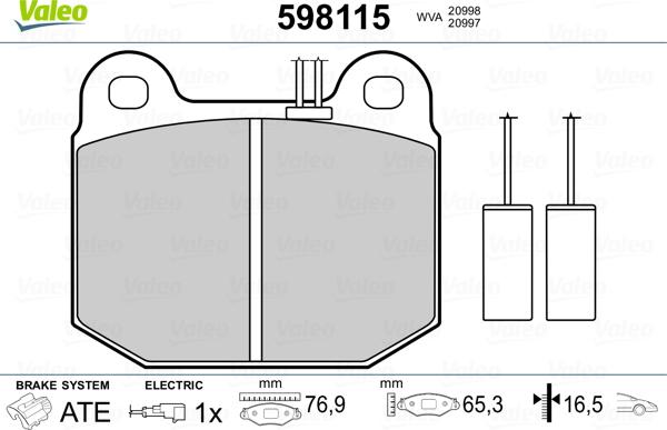 Valeo 598115 - Гальмівні колодки, дискові гальма autozip.com.ua