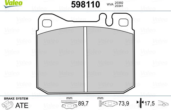 Valeo 598110 - Гальмівні колодки, дискові гальма autozip.com.ua